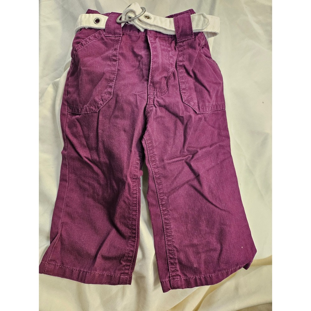 Vintage Cherokee Purple Cotton Pants with Belt Toddler 12M Plum Elastic Waist